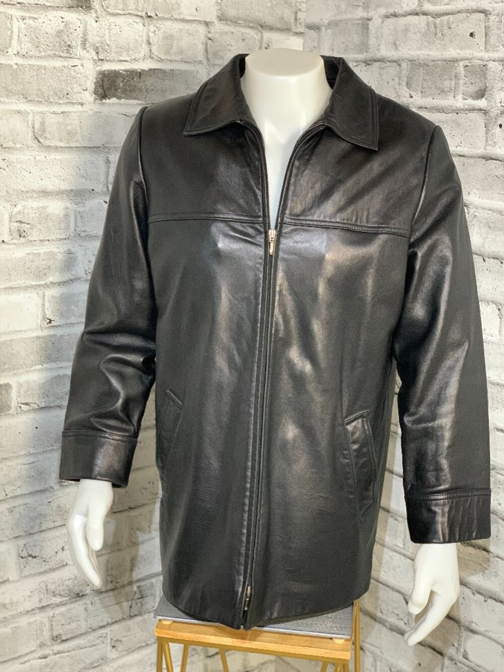 Vintage Danier Leather Coat Jacket Mens M Black Removable Liner 90s Zip Overcoat